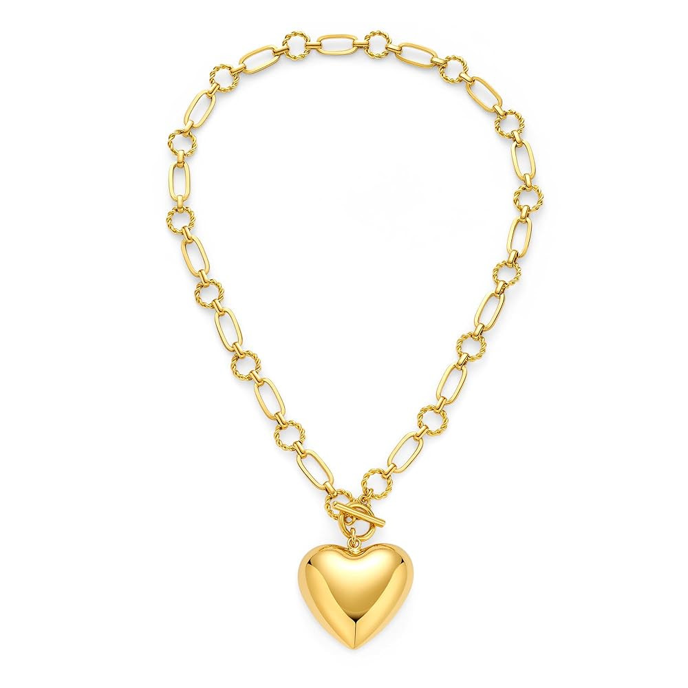 Gold Heart Pendant Necklace Chunky Multistrand Paperclip Choker Necklace Fashion Jewelry For Wome... | Amazon (US)