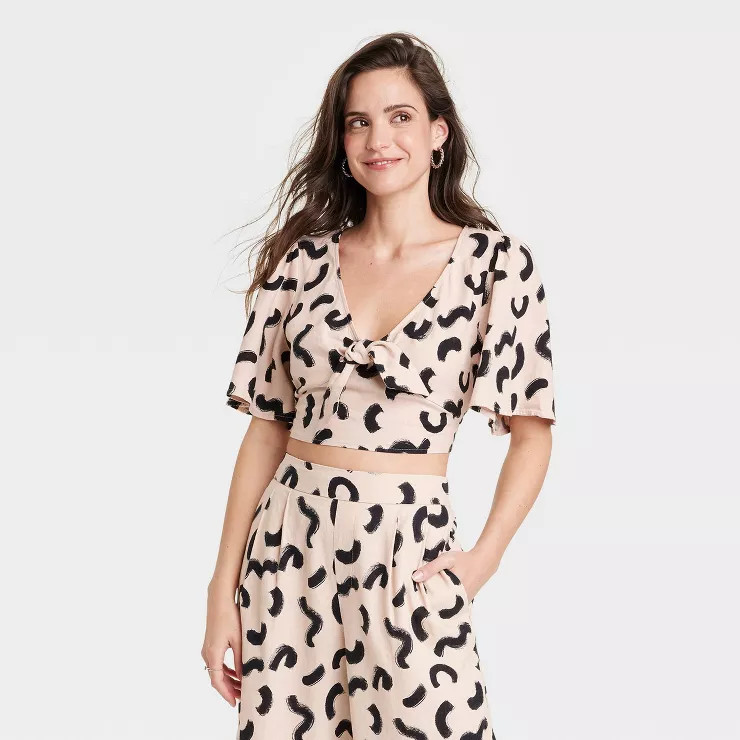 Women's Flutter Short Sleeve Tie-Front Shirt - A New Day™ | Target