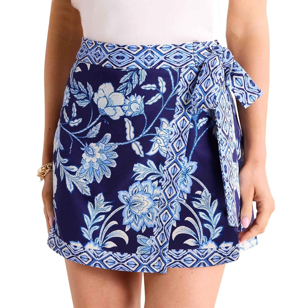 Womens Floral Wrap Mini Skirt Summer Beach Short Skirt Casual Knot Side High Waist A Line Vacatio... | Amazon (US)
