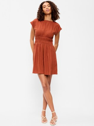 Smocked-Bodice Fit & Flare Mini Dress | Old Navy (US)