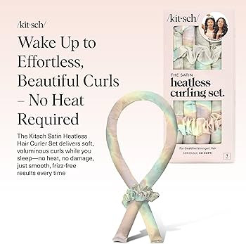 Kitsch Satin Heatless Curlers Set \u2013 Heatless Curls Overnight w/ 34" Hair Waver & 2 Satin Hai... | Amazon (US)