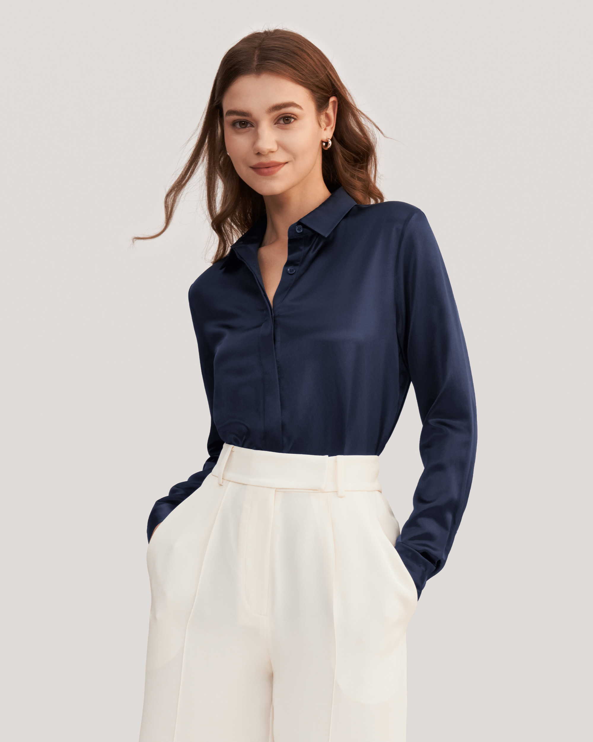 Basic Concealed Placket women Silk Shirt | LilySilk