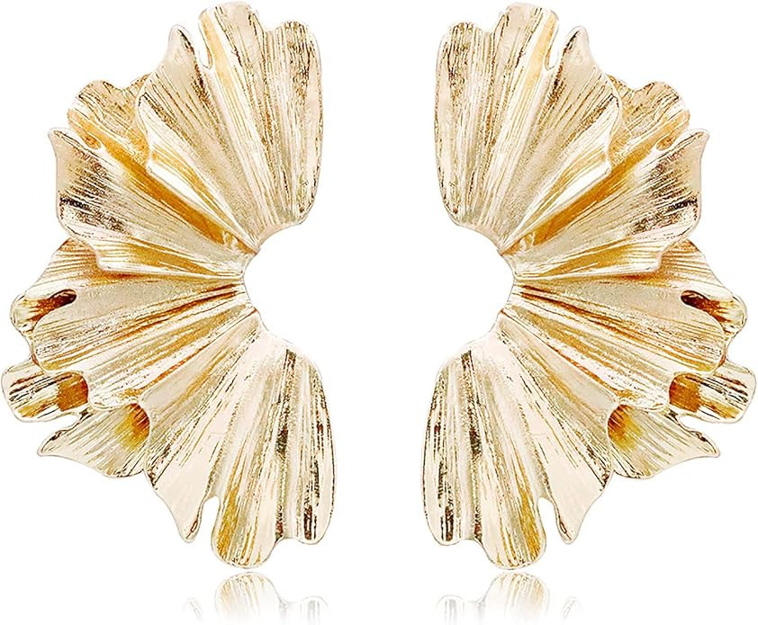 Gold Statement Earrings for Women Large Geometric Dangle Earrings Bohemian Ginkgo Leaf Heart Flow... | Amazon (US)