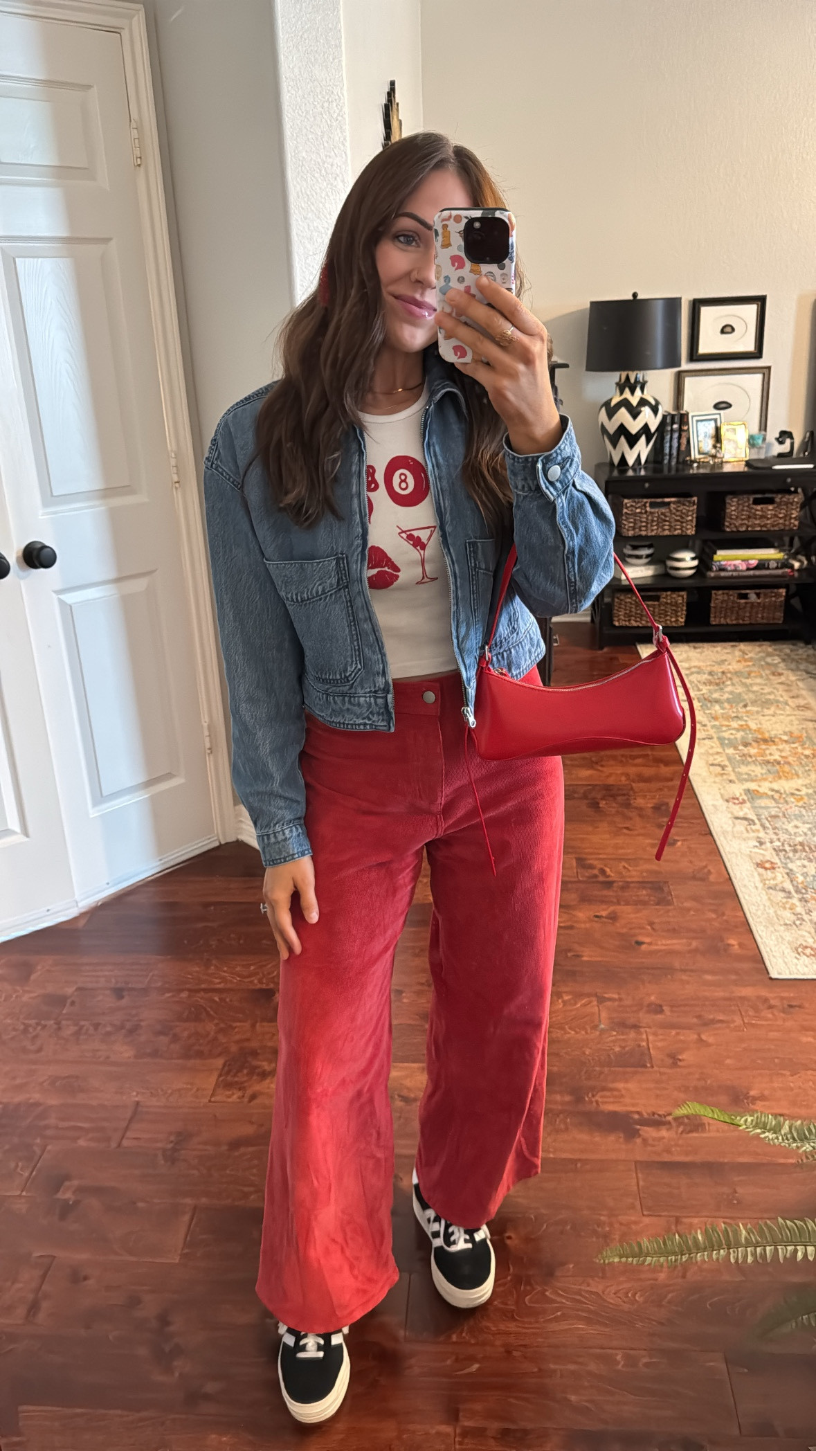 Casual date night outfit target red pants cropped denim jacket styling adidas samba bold

#LTKStyleTip #LTKFindsUnder50 #LTKShoeCrush