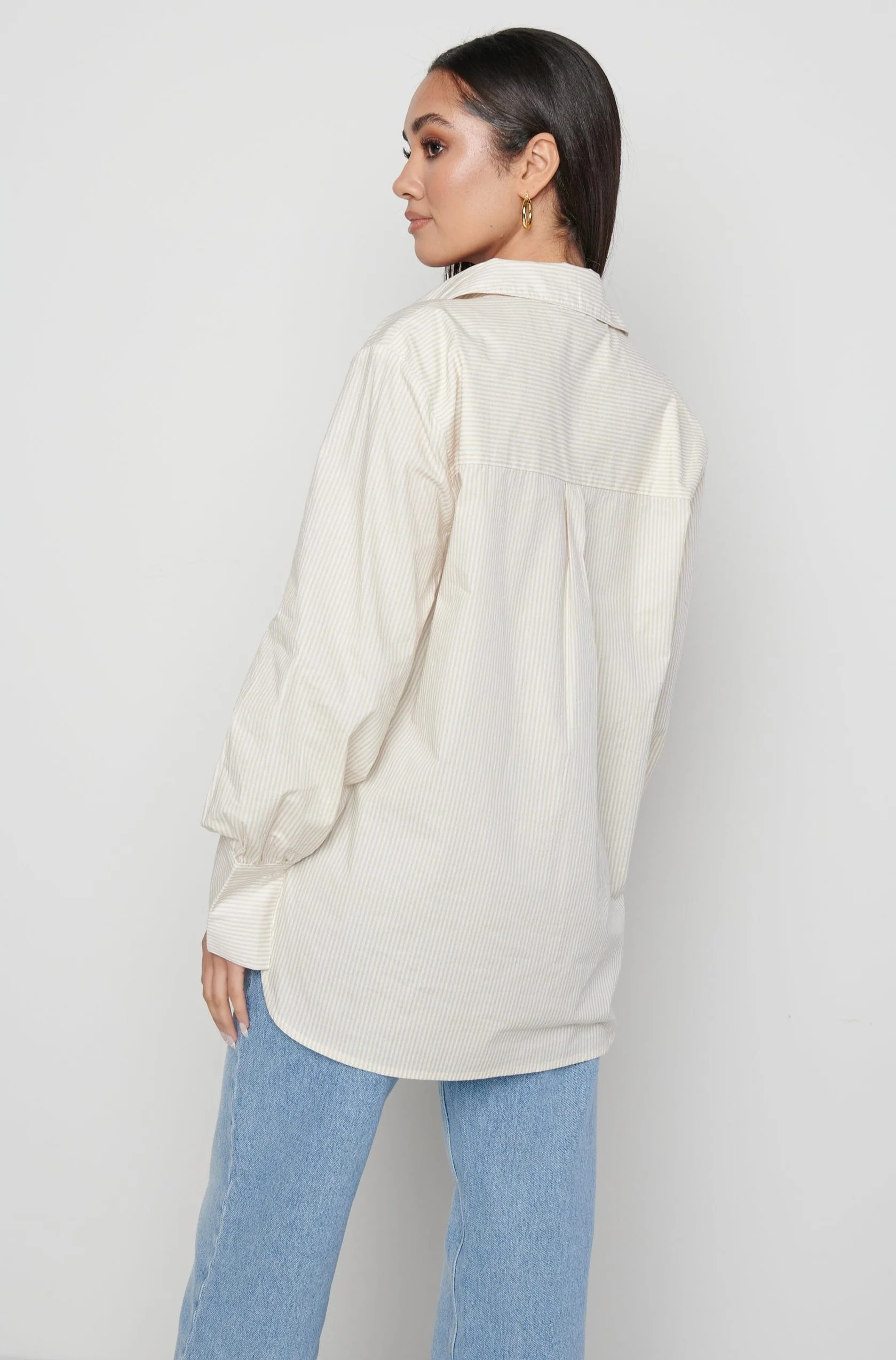 Emerson Striped Shirt- Beige | Pretty Lavish (UK)