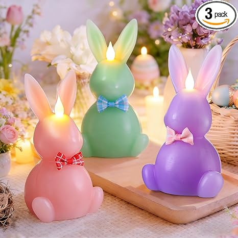 3PCS Easter Bunny Flameless Candles, LED Easter Candles Battery Operated Rabbit-Shaped Real Wax P... | Amazon (US)