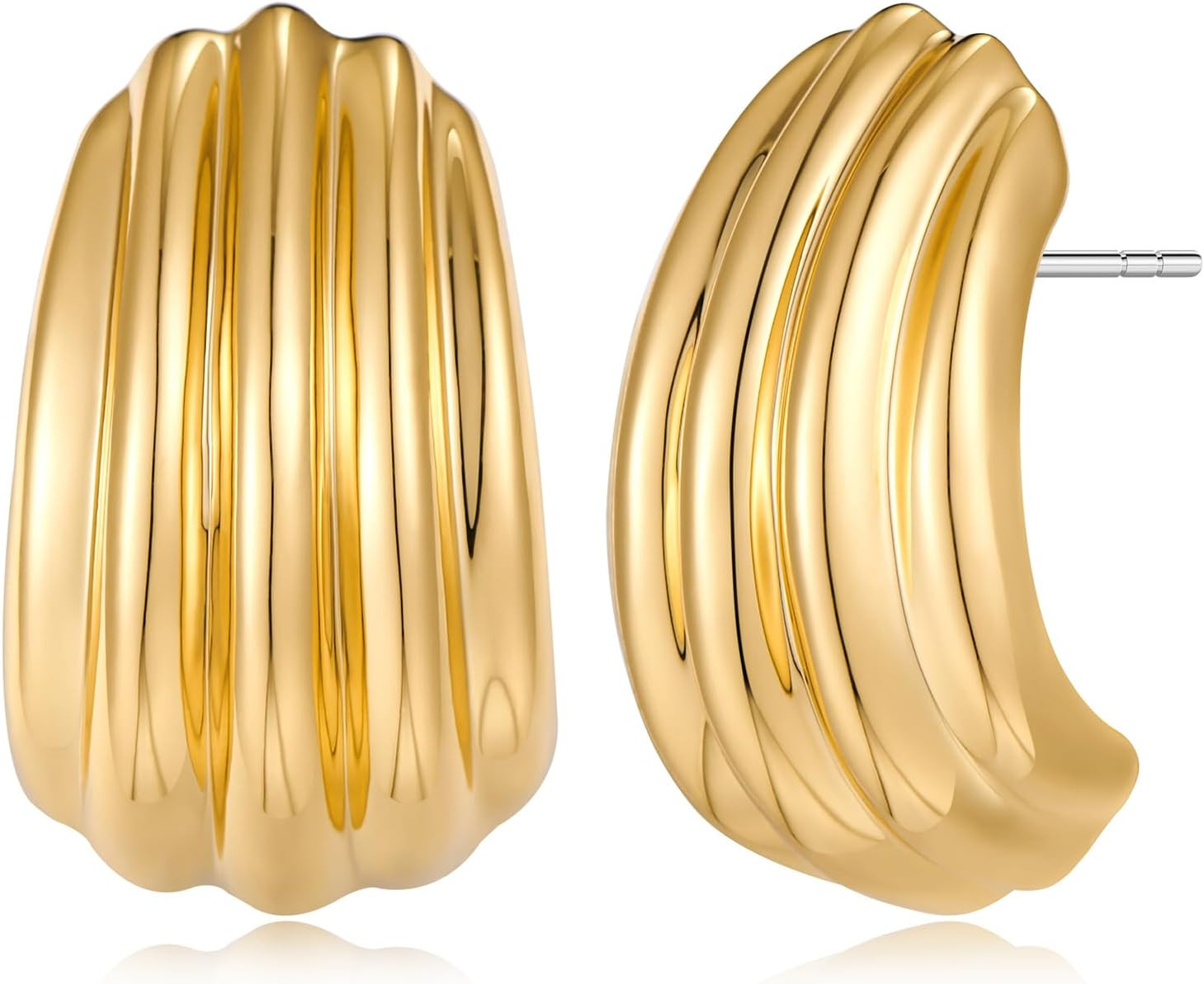 Large Statement Earrings for Women Trendy Chunky Ribbed Studs | Amazon (US)