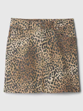 Mid Rise Denim Leopard Mini Skirt | Gap Factory