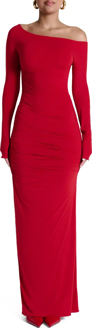 Ruched Off the Shoulder Long Sleeve Maxi Dress | Nordstrom