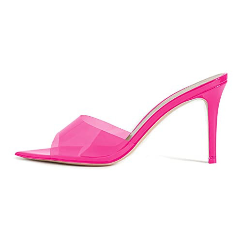 FOWT Sexy Transparent Hot Pink PVC Women Mules,Pointed Open Toe Clear Slippers Sexy High Stiletto Heel,Lovely Backless Girls Slide Sandals Dating Prom Dancing,Shoe Size 12 | Amazon (US)