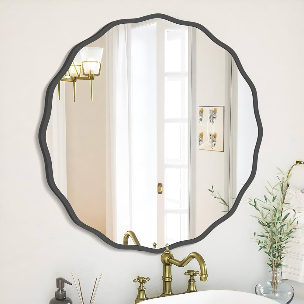 FUWU HOME Black Round Wavy Mirror for Wall Decorative 20 inch Modern Wood Round Mirror Whit Wood ... | Amazon (CA)
