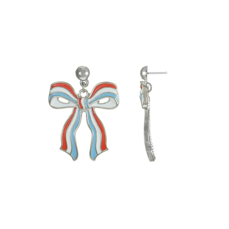 Way to Celebrate Americana Red White and Blue Bow Earrings - Walmart.com | Walmart (US)