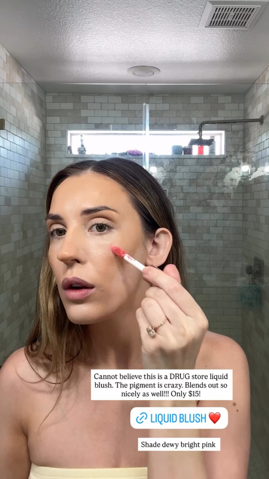 Cannot believe this is a DRUG store liquid blush. The pigment is crazy. Blends out so nicely as well!!! Only $15!  Shade dewy bright pink