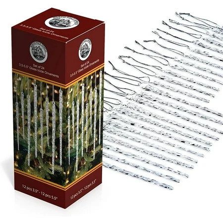 NorthPoleXpress Twisted Clear Glass Icicle Christmas Ornaments for Christmas Trees - Set of 24, Perfect for White Or Silver Crystal Winter Frost Look! | Walmart (US)