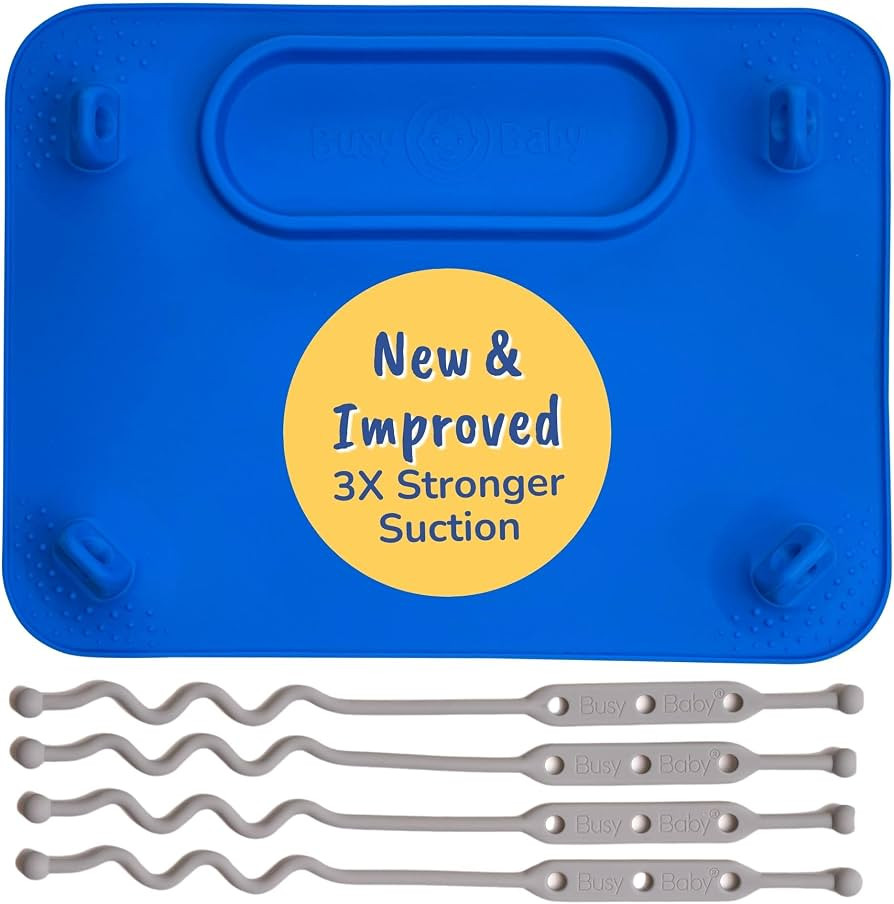 BUSY BABY Silicone Mat - New and Improved Suction Cups, 4 Straps to Secure Baby Essentials, Self ... | Amazon (US)