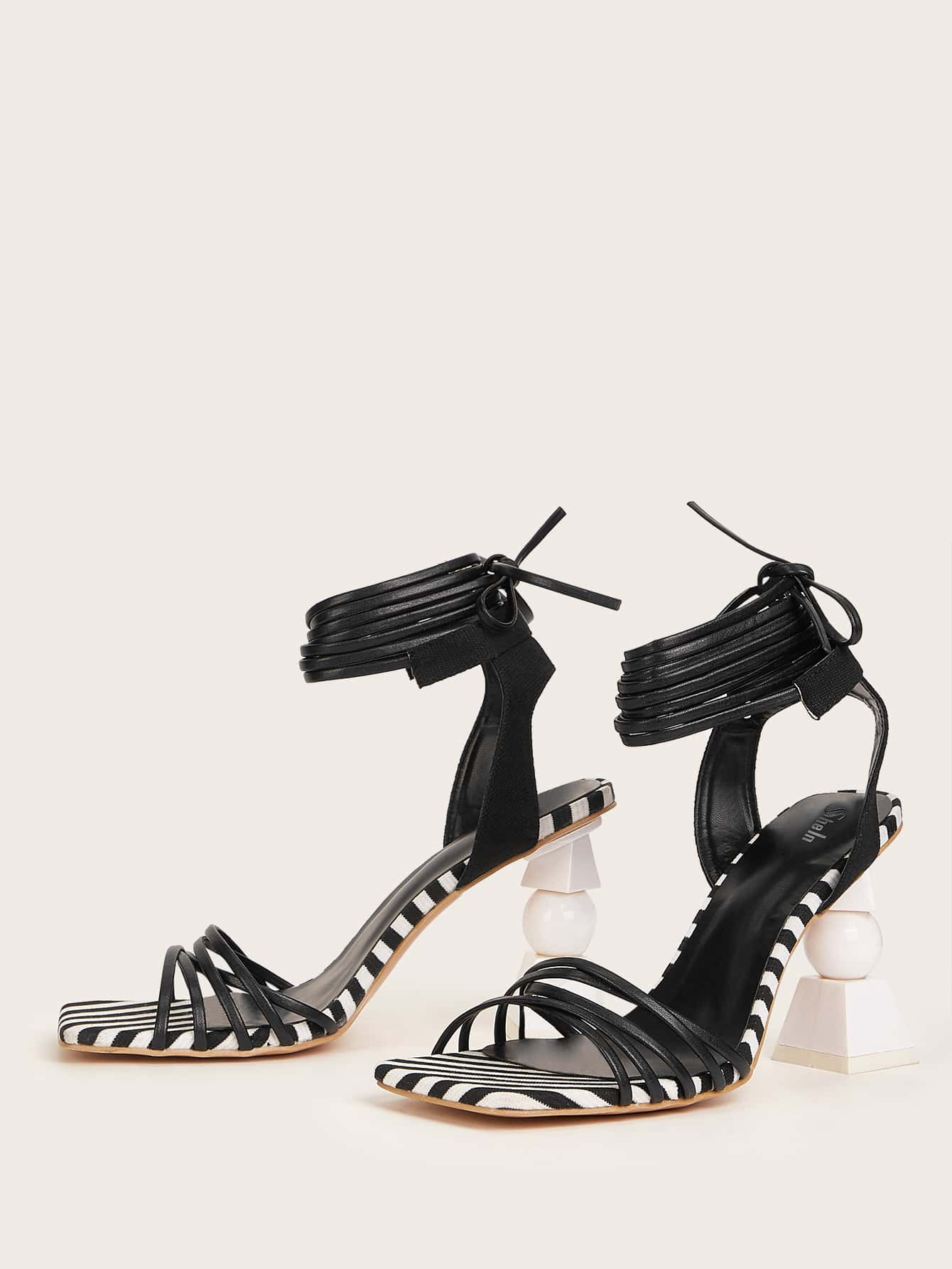 Sculptural Heeled Tie Leg Sandals | SHEIN