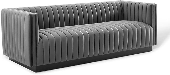 Modway EEI-3885 Conjure Channel Tufted Upholstered Performance Velvet Sofa in Gray | Amazon (US)