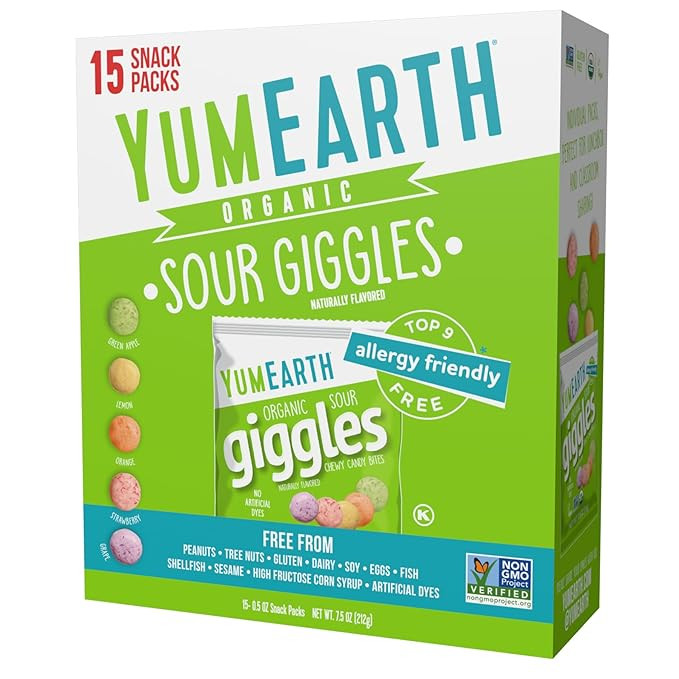 YumEarth Organic Sour Giggles Chewy Candy – Allergy Friendly, No Artificial Dyes, Non GMO, Glut... | Amazon (US)