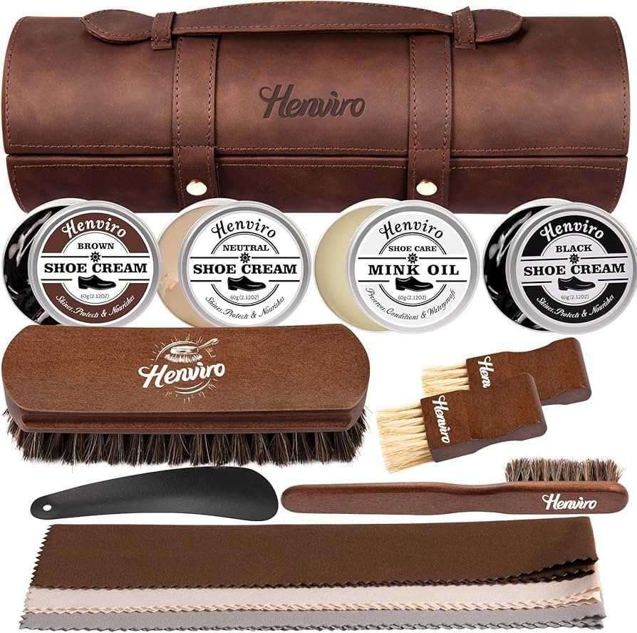 Henviro Leather Shoe Polish Kit - Birthday Gifts for Men, Dad, Shoe Shine Kit, Leather Boot Care ... | Amazon (US)