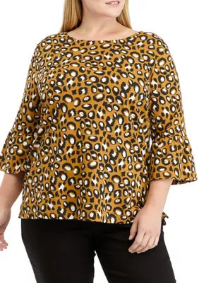 Kim Rogers Women's Plus Size 3/4 Sleeve Animal Printed Top, Tan, 1X | Belk