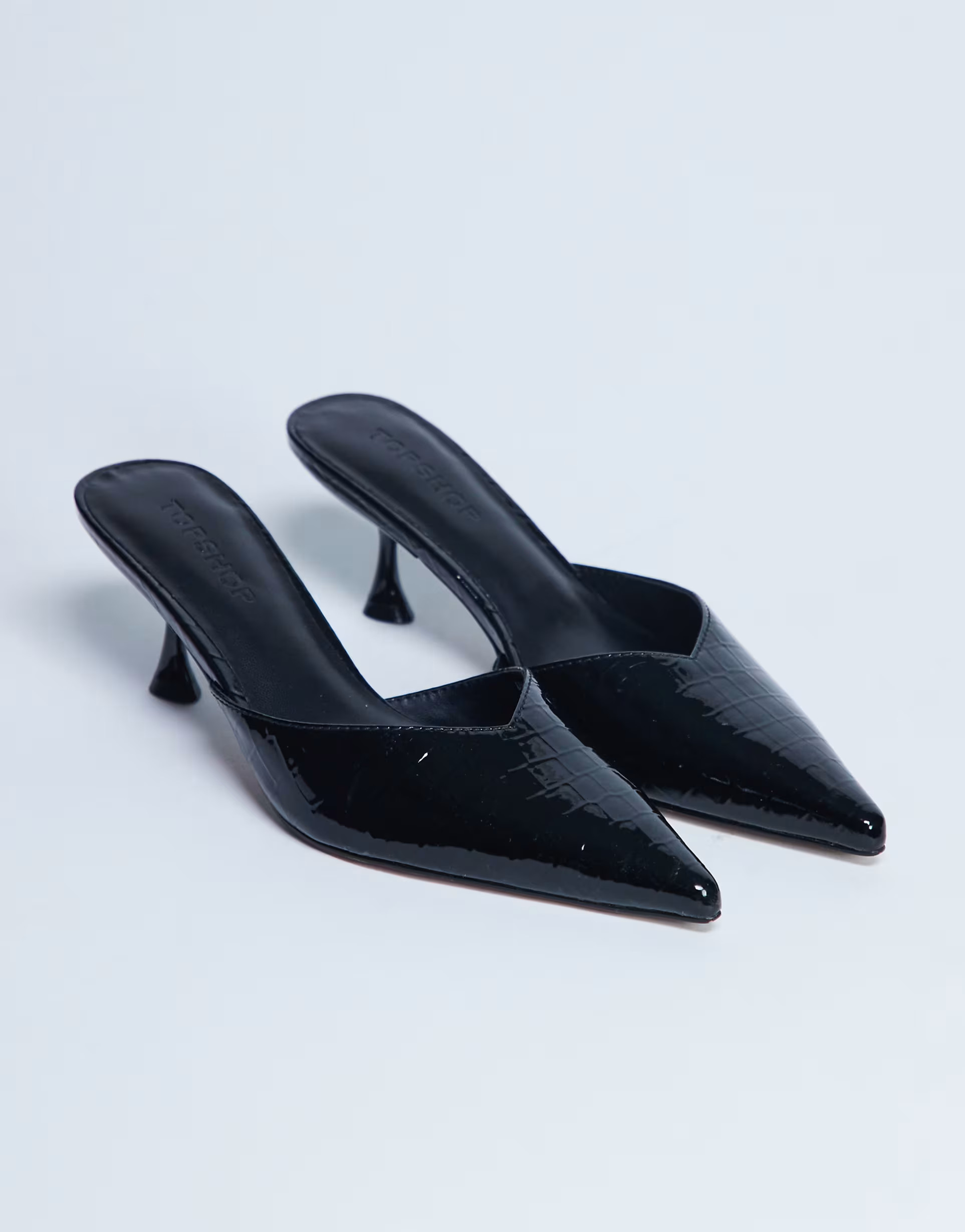 Topshop Ivette croc patent close toe mules in black | ASOS | ASOS (Global)