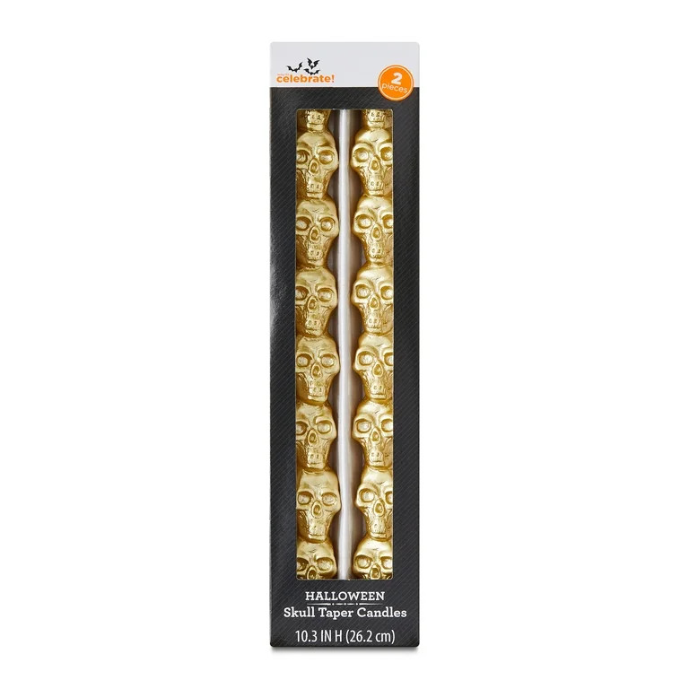 Gold Skull Taper Candles, 10", 2 Pieces, Halloween by Way To Celebrate | Walmart (US)