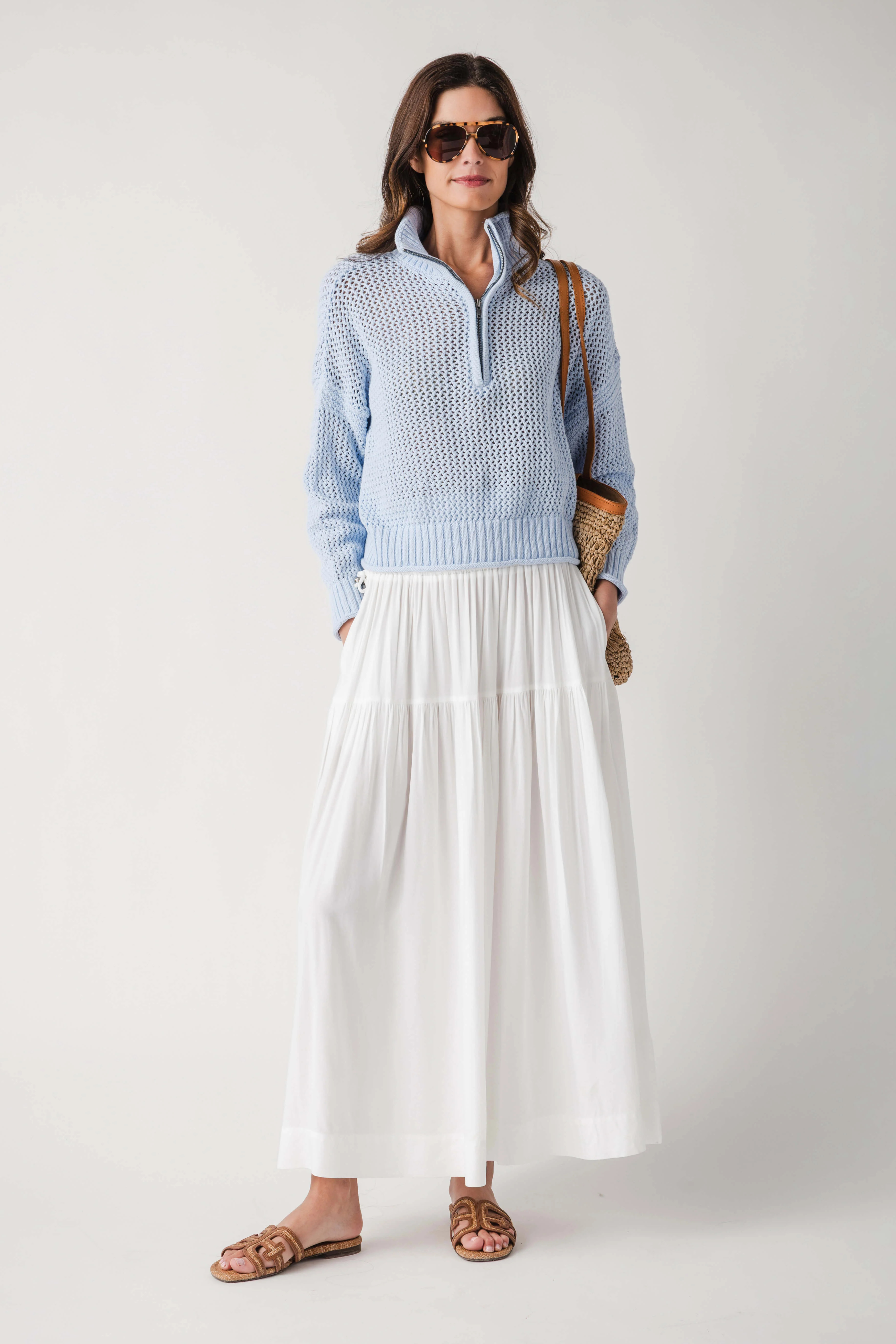 Vintage Havana Open Knit 1/4 Zip Sweater | Social Threads