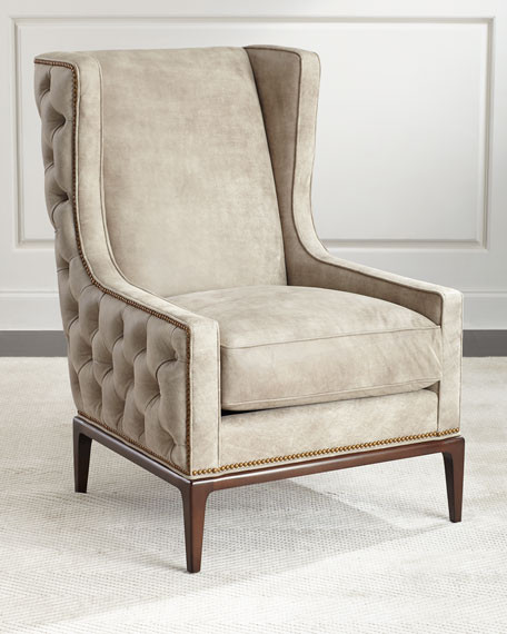Ambella Idris Tufted-Back Leather Wing Chair | Neiman Marcus