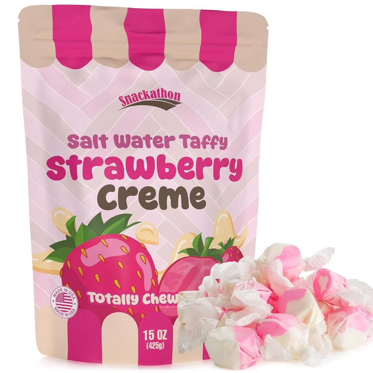 Snackathon Salt Water Taffy Single Flavor, Strawberry & Creme, 15 Oz | Target