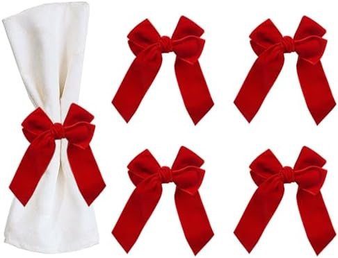 Velvet Bow Napkin Rings, Set of 4 Christmas Bowknot Napkin Holder Ring Dining Table Decor for Xma... | Amazon (US)