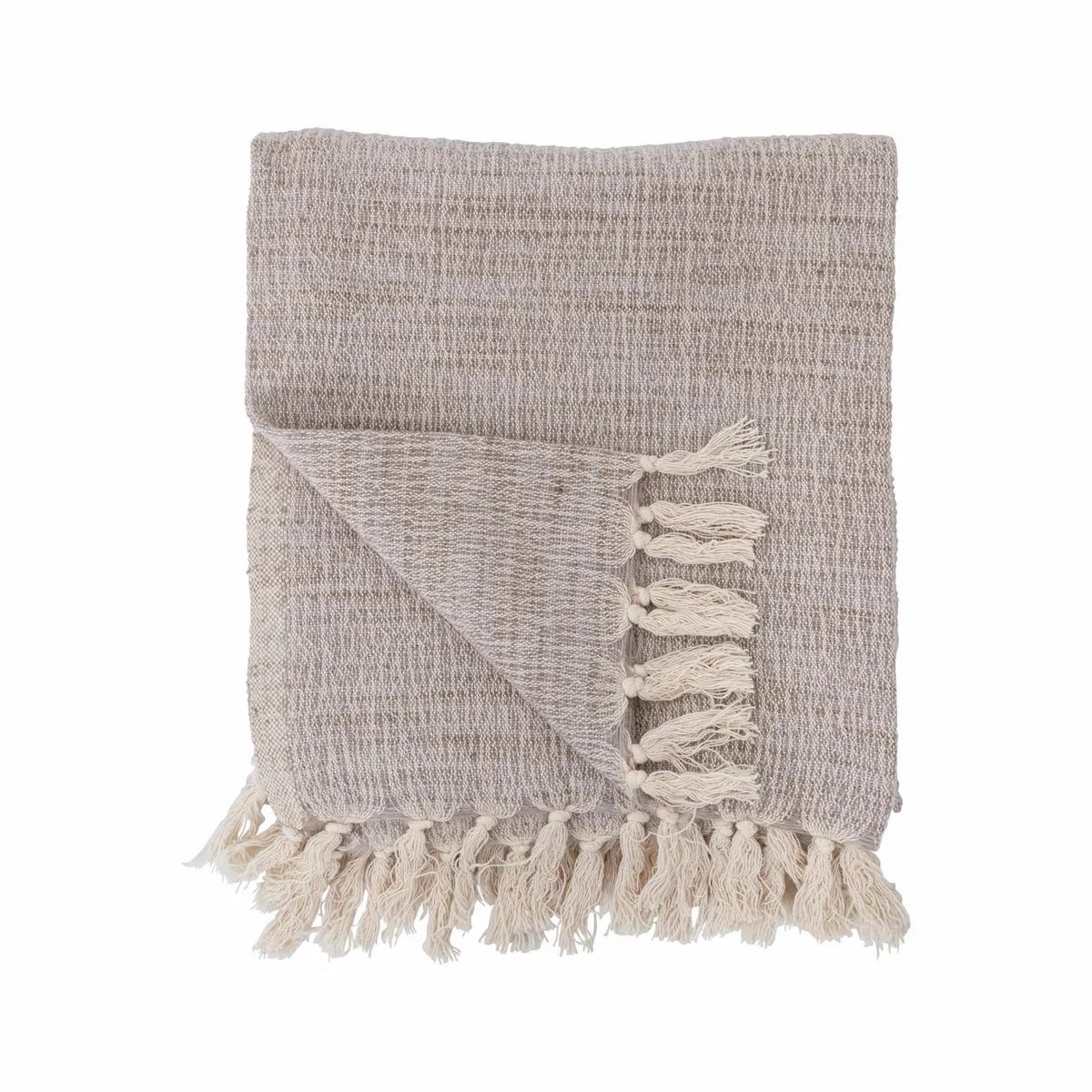 Fringed Woven Wool Blend Throw in Tan | APIARY by The Busy Bee