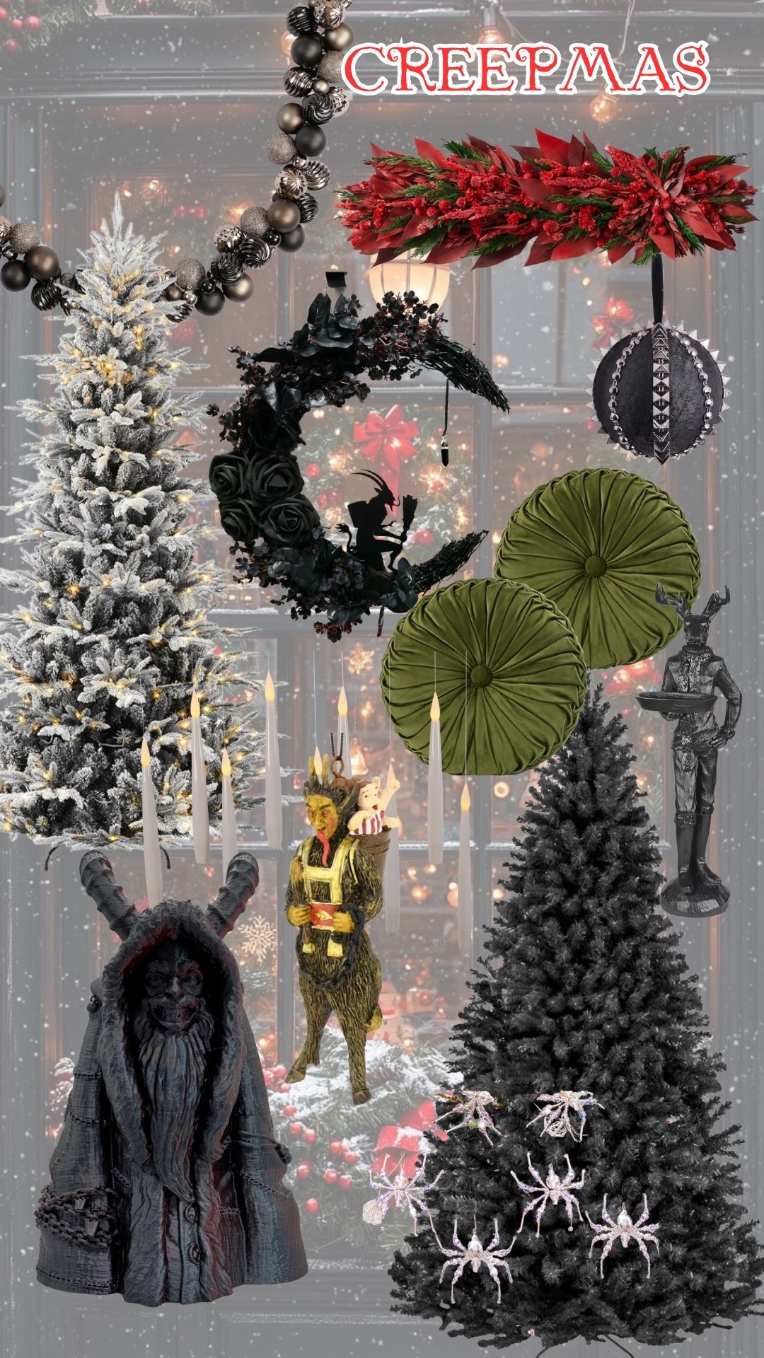 The perfect collection of Creepmas and goth holiday decor! #goth #creepmas #gothdecor #krampus creepy holiday decor, black Christmas tree, dark academia 

#LTKSeasonal #LTKHome #LTKHoliday