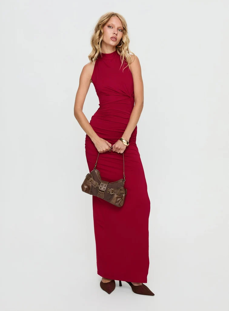 Keysha Halter Maxi Dress Deep Red | Princess Polly US