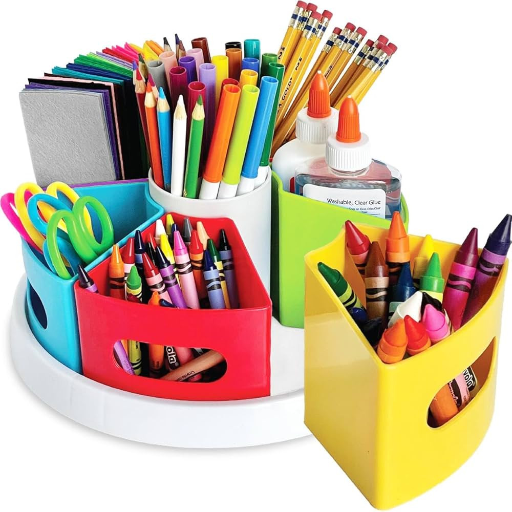 Hapinest Rotating Art Supply Organizer for Kids, Crayon Marker and Pencil Storage Solution for Sc... | Amazon (US)
