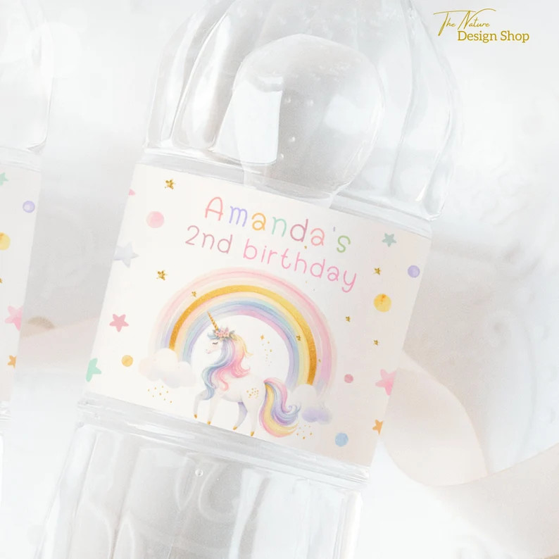 Editable Unicorn Water Bottle Label Magical Unicorn Party Decor Unicorn Bottle Label Rainbow Unic... | Etsy (US)