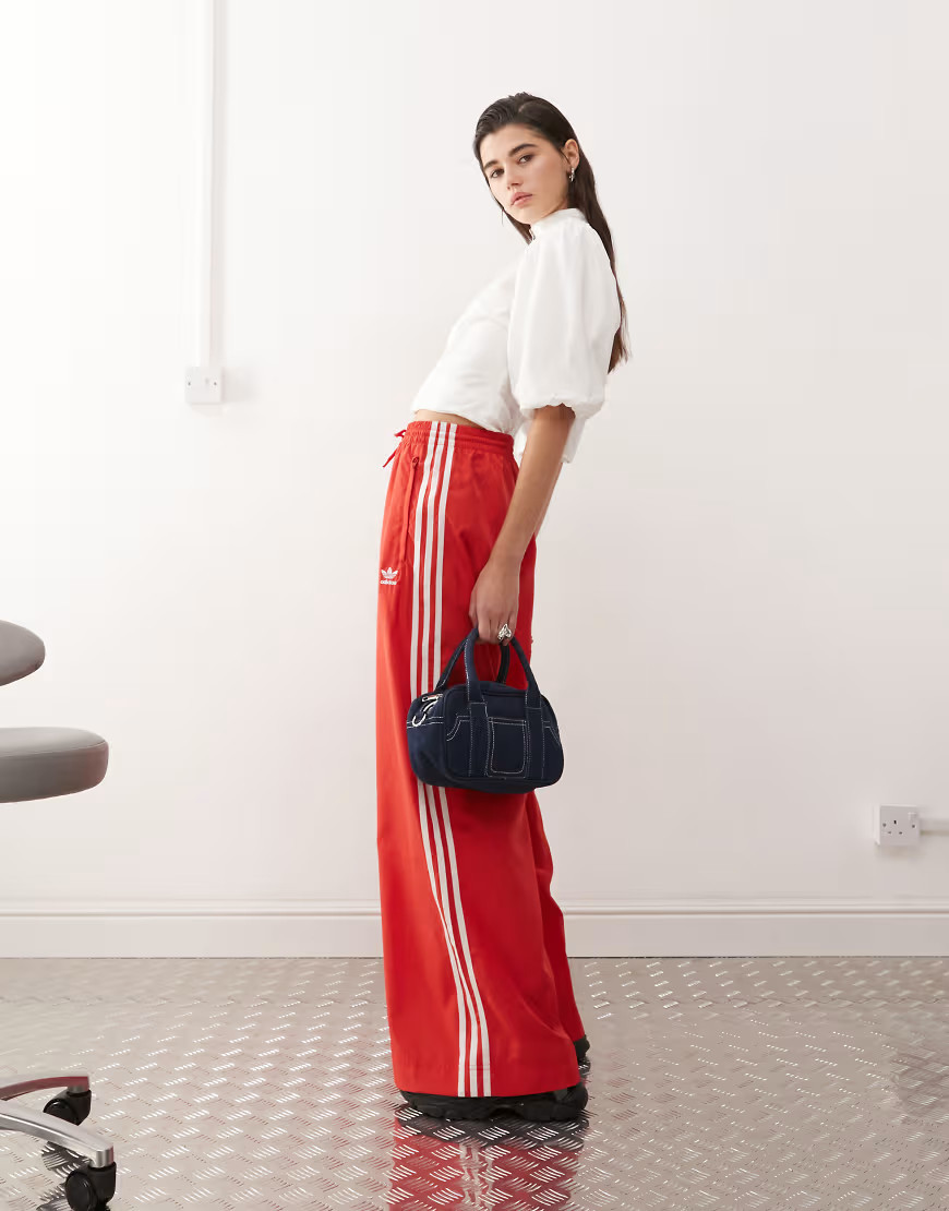 adidas Originals Adicolor wide leg track pants in red | ASOS (Global)