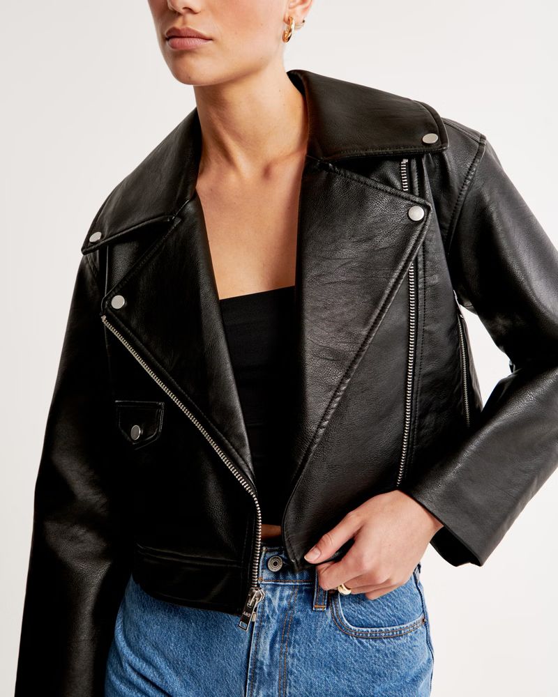 Women's Vegan Leather Moto Jacket | Women's Coats & Jackets | Abercrombie.com | Abercrombie & Fitch (US)