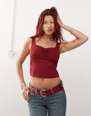 Edikted square neck cami crop top in burgundy | ASOS | ASOS (Global)