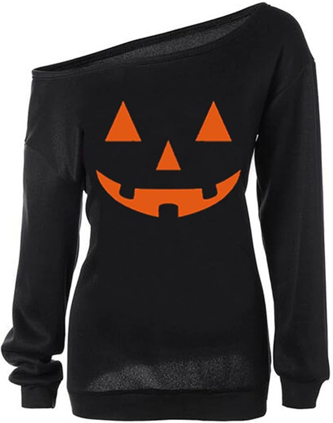 lymanchi Women Slouchy Shirts Halloween Pumpkin Long Sleeve Sweatshirts Pullover | Amazon (US)