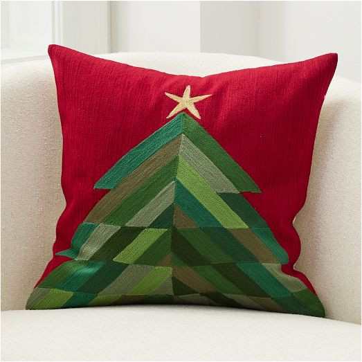 Crewel Modern Holiday Tree Pillow Cover | West Elm (US)