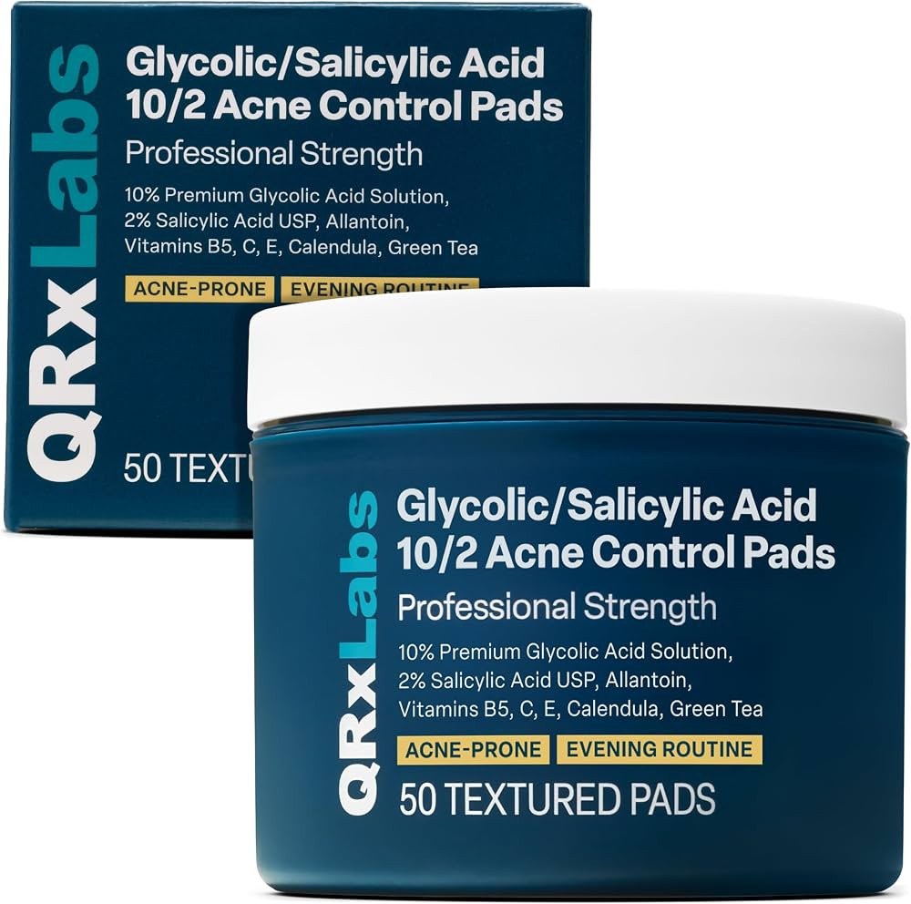 QRxLabs Salicylic & Glycolic Acid Acne Clearing Pads - 2% Salicylic & 10% Glycolic Acid - Exfolia... | Amazon (US)