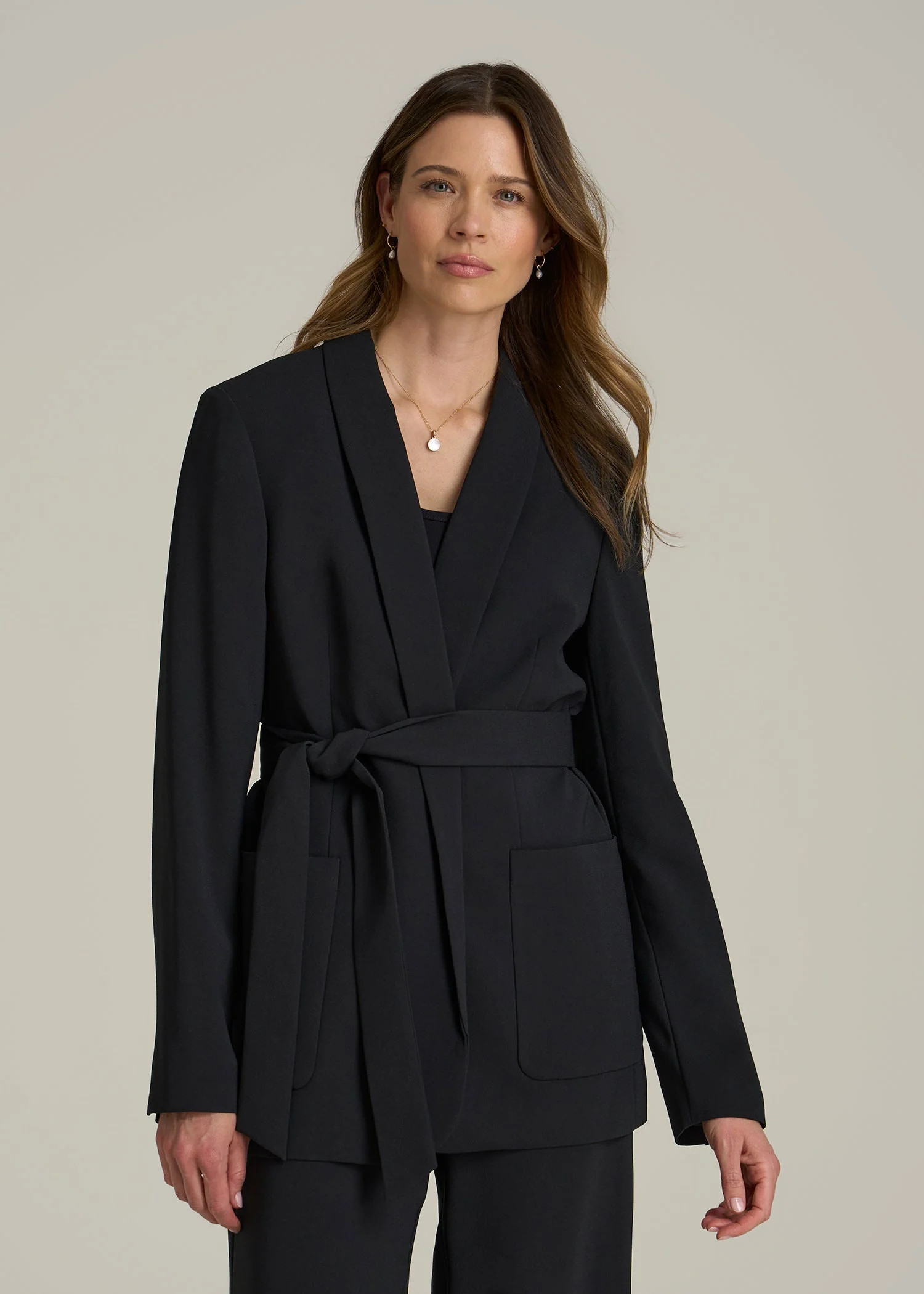 Crepe Wrap Blazer for Tall Women in Black | American Tall