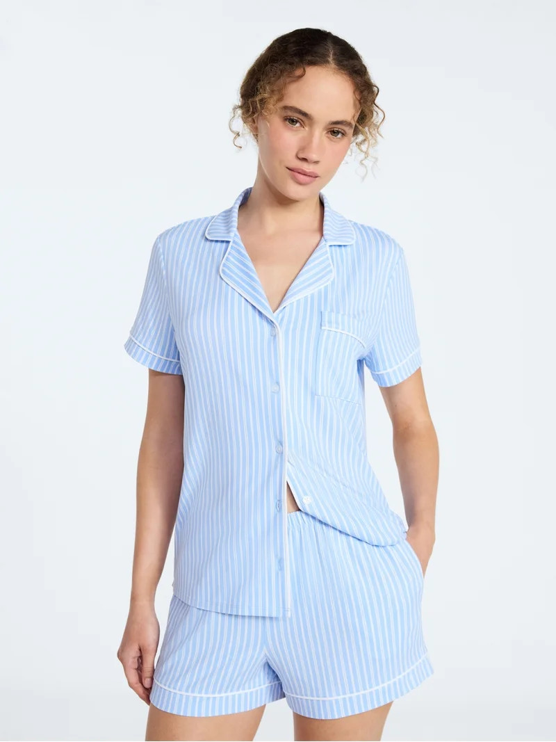 Joyspun Women’s Mommy and Me Notch Collar Top and Shorts Family Matching Pajama Set, Sizes XS-3... | Walmart (US)