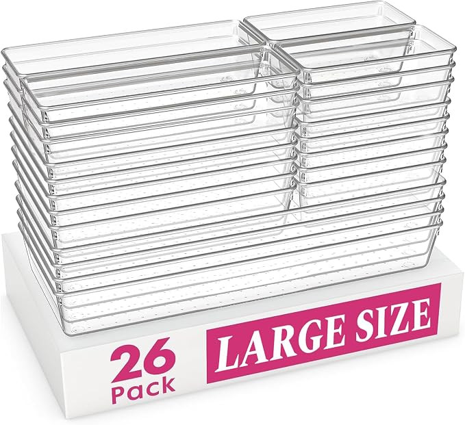 Large Drawer Organizer Bins 26 Pack | Complete 5 Size Clear Plastic Kitchen Drawer Organizers for... | Amazon (US)
