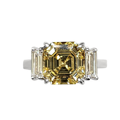Canary Asscher with Baguette Side Stones (4 TCW) | Fantasia by DeSerio