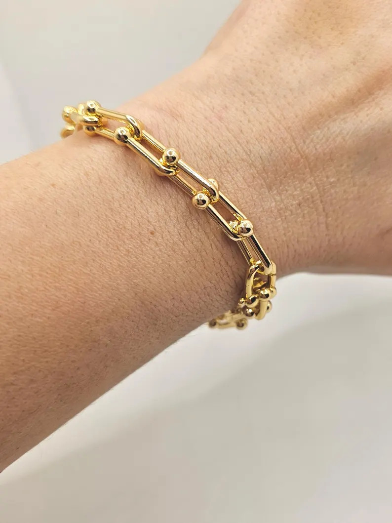 U Shaped Paperclip Link Chain Bracelet, Hardwear Statement Gold Chain, Thick Gold Chain Bracelet,... | Etsy (US)