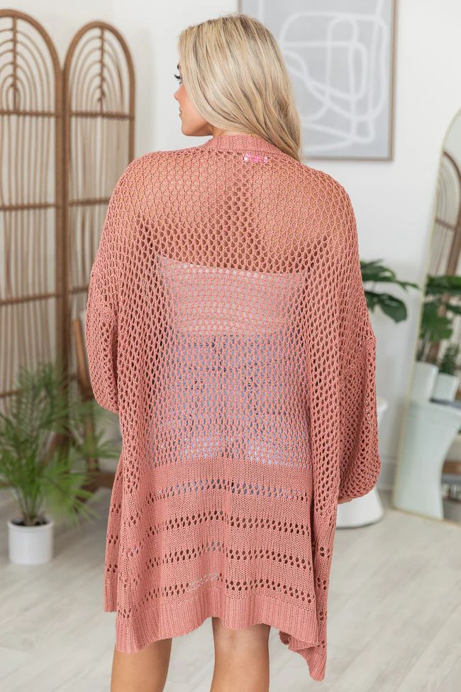 Let's Chat Terracotta Open Knit Cardigan | Pink Lily