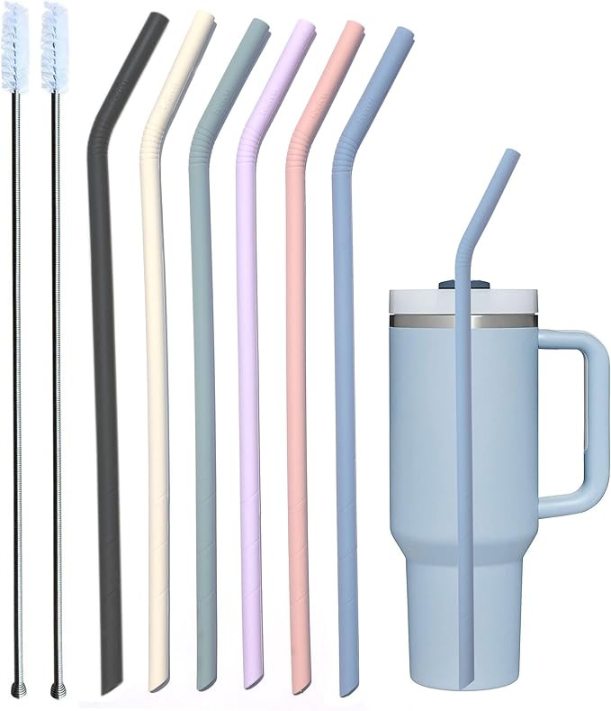 Pastel Color 14” Extra Long Silicone Replacement Straw for 40 oz Stanley Cup, Reusable Flexible... | Amazon (US)