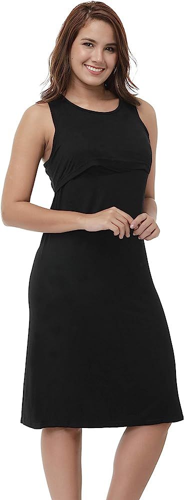 JJMG Breastfeeding Maternity Double Layered Nursing Sleeveless Black Dress | Amazon (US)