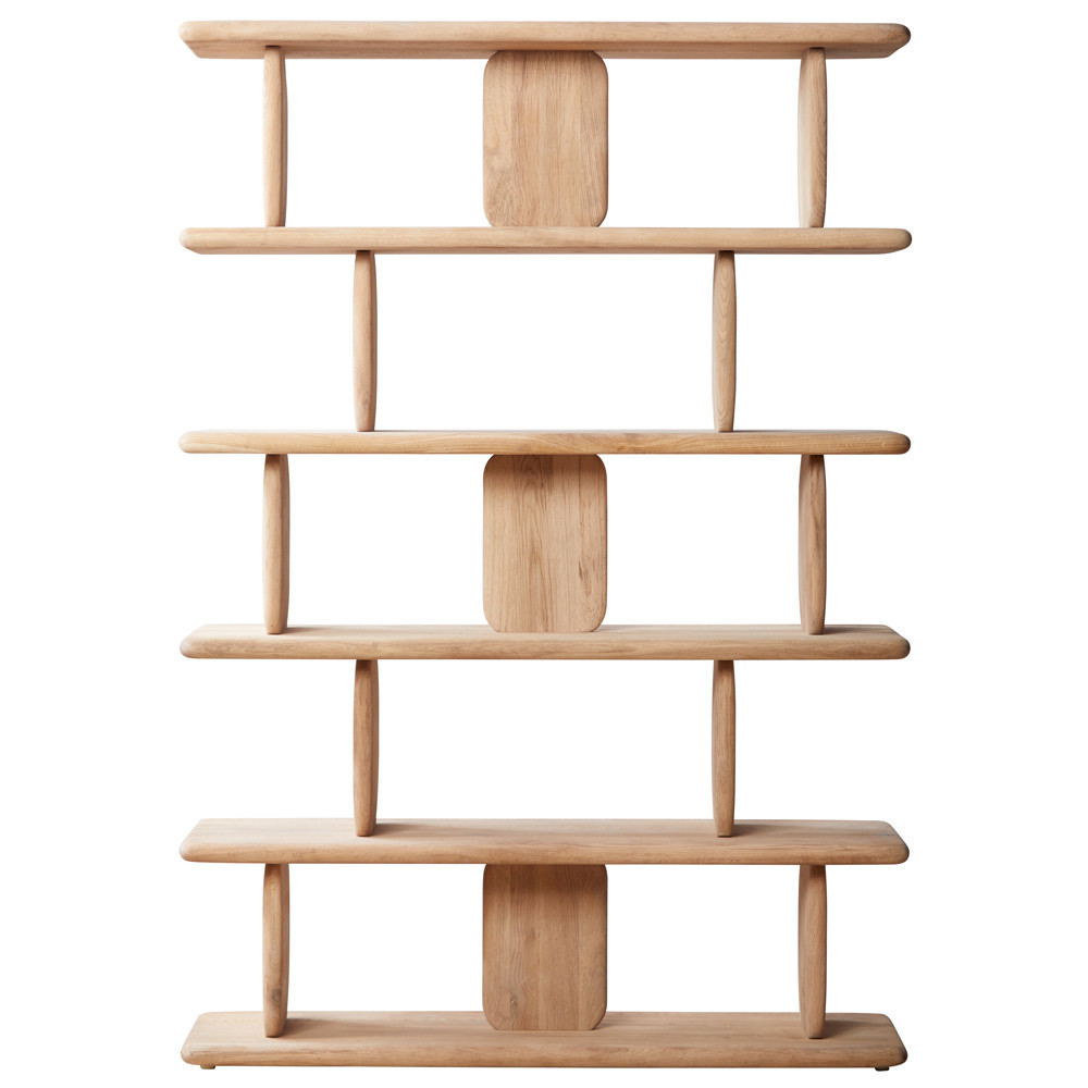 Laura Rustic Lodge Brown Oak Wood Round Edge Shelving Bookcase | Kathy Kuo Home